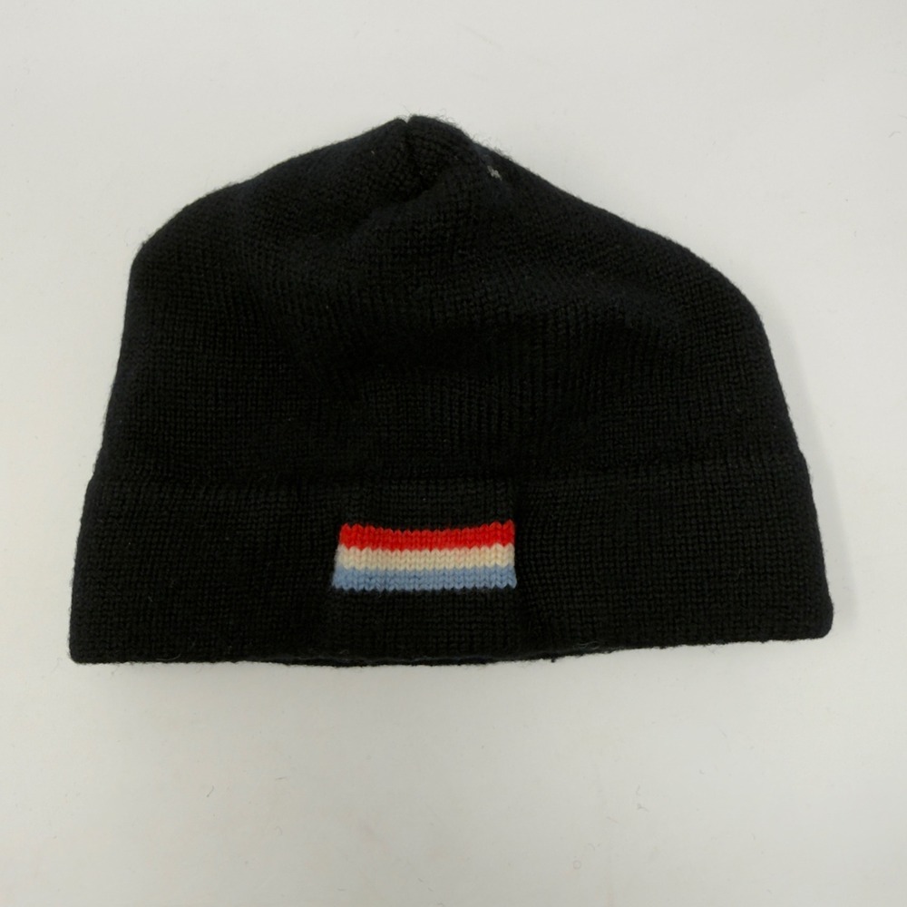 Vintage 100% Pure‎ Virgin Wool Black Beanie Netherlands Flag Accent Distressed